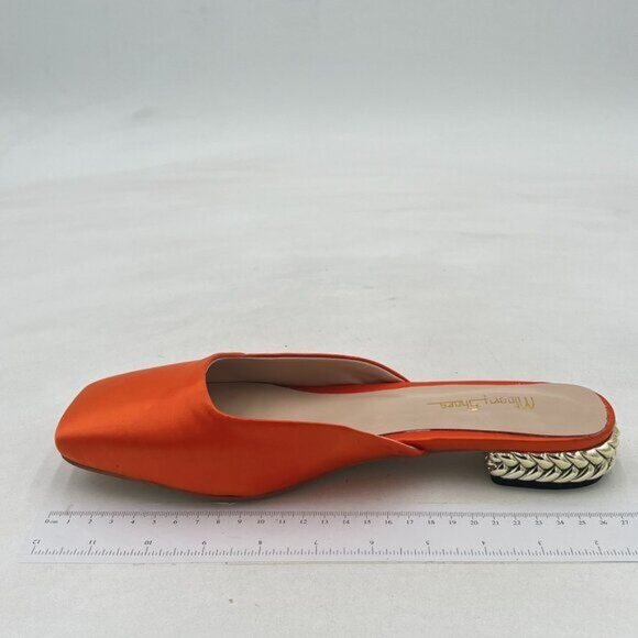 Elegant Orange Satin Mules with Gold Accent Heel - Picture 2 of 8